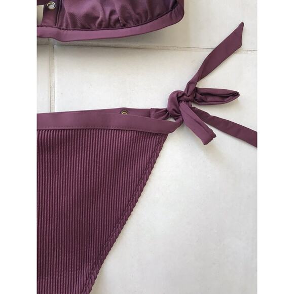 Bar III Bikini Set Ribbed Grommet Halter Padded Swimwear - Picture 9 of 10